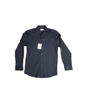 Soft Cloth Shirt Mens Medium Navy Blue Button Front Long Sleeve Business Casual